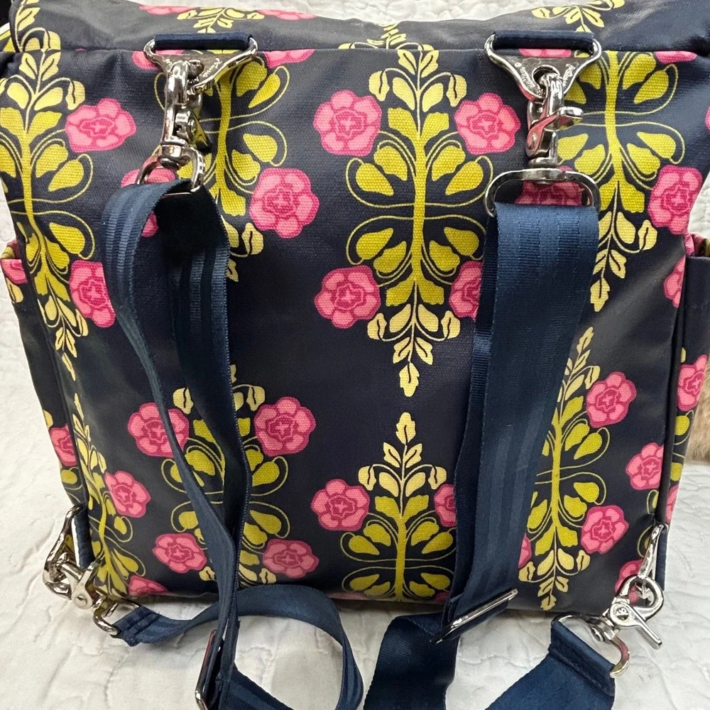 Petunia Pickle Bottom Seville Backpack Diaper Bag Navy Pink Floral Glazed Canvas